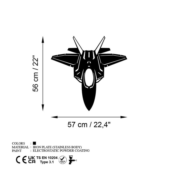 Wallity F-22 RAPTOR Escultura de Pared de Metal Negra